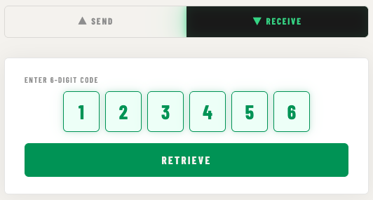 受け取る — 受け取るタブにコードを入力